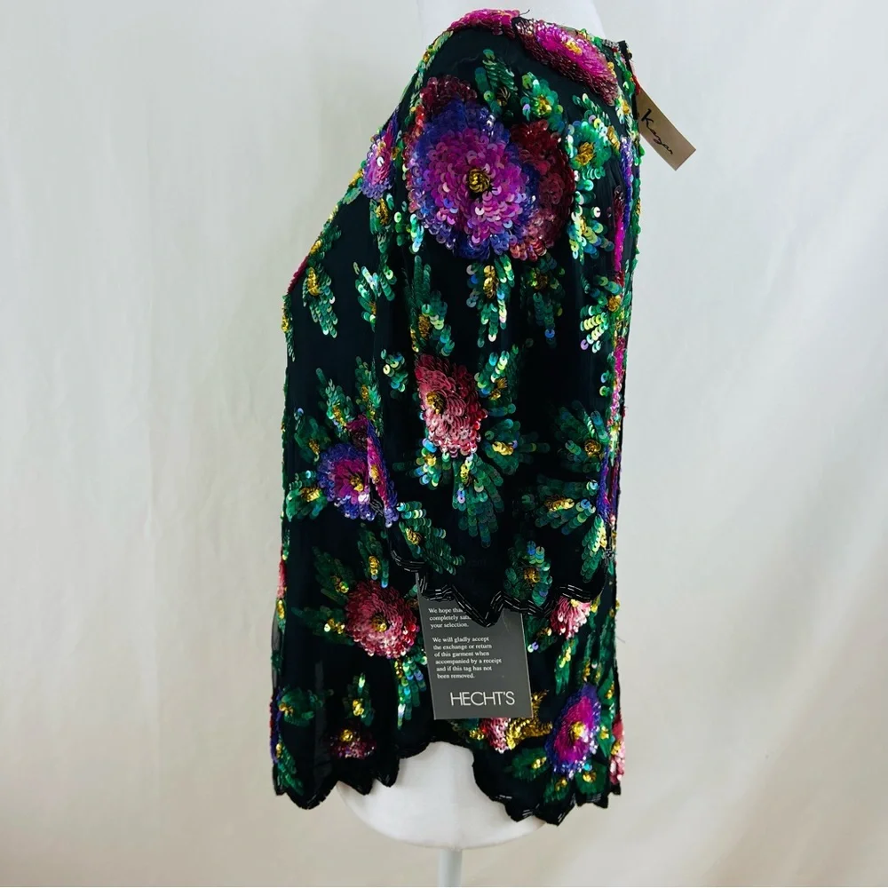 Laurence Kazar Vintage Tags Attached Sequined Floral Silk Blend Top - Picture 4 of 16